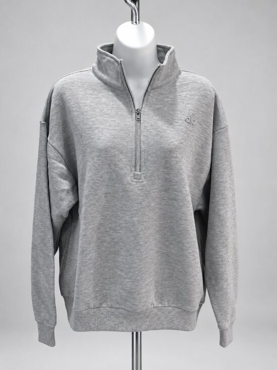 ALO Yoga Tops - Alo Yoga Accolade Heather Gray 1/4 Zip Pullover Sweatshirt Silver Logo